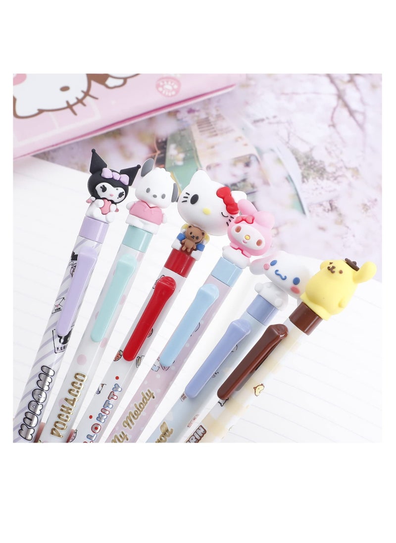 Excefore Anime Cartoon Gel Pen, Kitty Ballpoint Writing Pen, Press Retractable Ballpoint Pen, 6 Pcs Black 0.5mm Gel Pen, for Student School Supplies  - Image 4