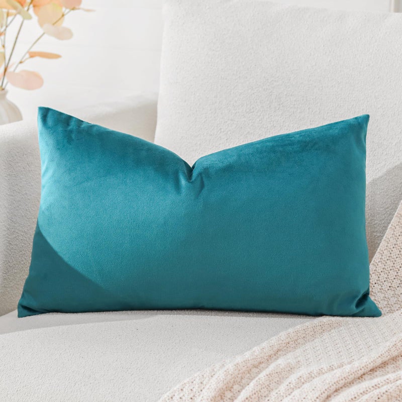 Artscope Luxury Velvet Cushion Covers Decorative Lumbar Pillowcases Soft Solid Cushion Cases for Couch Sofa Bedroom Car Decor 30x50cm Teal