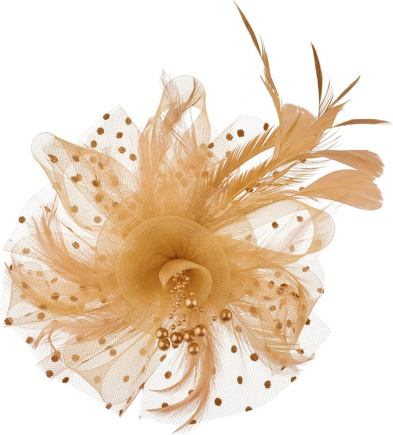 DRESHOW Fascinators Hat Flower Mesh Ribbons Feathers on a Headband and a Clip Tea Party Headwear for Girls and Women - Image 2