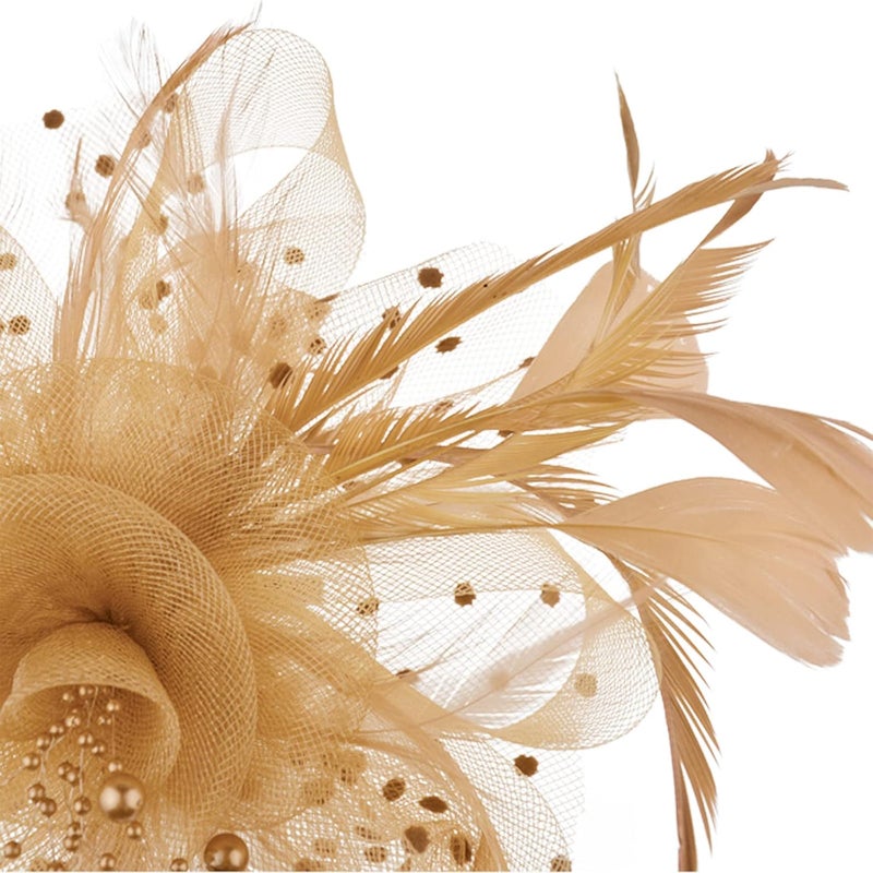 DRESHOW Fascinators Hat Flower Mesh Ribbons Feathers on a Headband and a Clip Tea Party Headwear for Girls and Women - Image 5