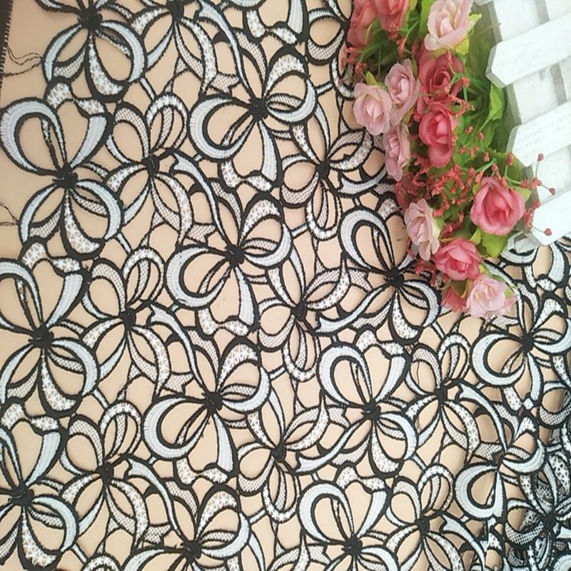 Silky Ya Two-color milk silk water-soluble fabric polyester flower embroidery lace accessories dress decoration - Image 1