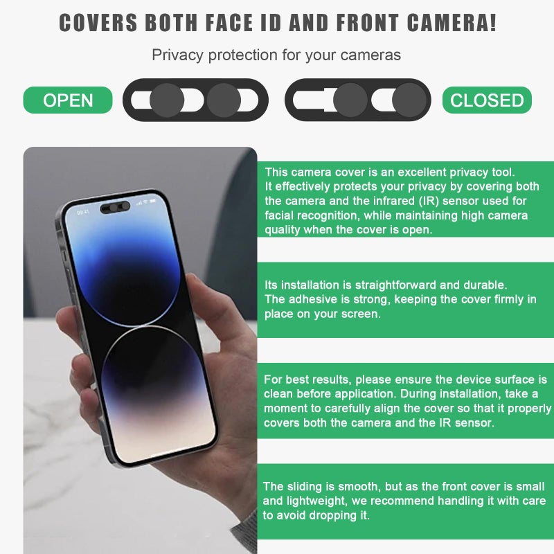 EYSOFT Privacy Cover Compatible for iPhone 14 Pro/iPhone 14 Pro Max with Front Camera Cover,Protect Privacy and Security,Open/Close Face Recogition Anti-Spy Camera Cover, Easy-Adhesive Design-2Pack - Image 4