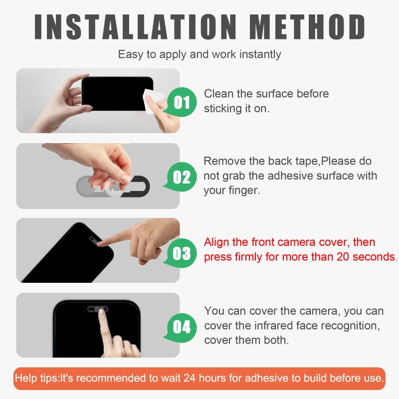 EYSOFT Privacy Cover Compatible for iPhone 14 Pro/iPhone 14 Pro Max with Front Camera Cover,Protect Privacy and Security,Open/Close Face Recogition Anti-Spy Camera Cover, Easy-Adhesive Design-2Pack - Image 3