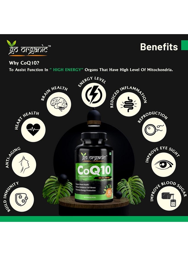 Go Organic Coenzyme Q10 100mg supplement with high absorption to improve BioPerine | CoQ10 100 mg supplement 60 Capsule | Coenzyme Q10 100mg Supplement for healthy heart and immunity 60 Count - Image 3