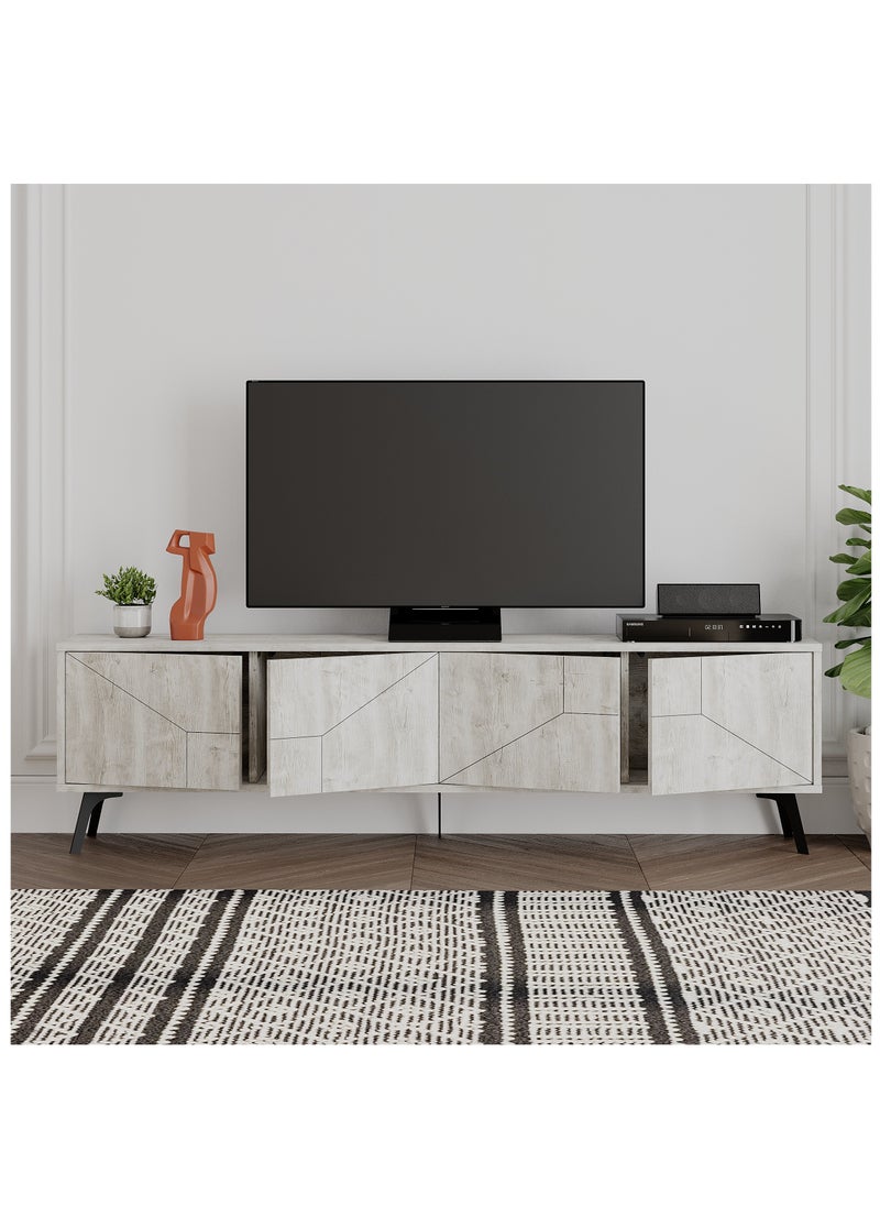 Mourah Mourah Home Dune TV Stand up to 70 Inches TVs | Modern TV Cabinet 4-Door | Modern TV Units for Living Room | Storage Cabinet | 180x29.6x50 CM| White Marble  - Image 3