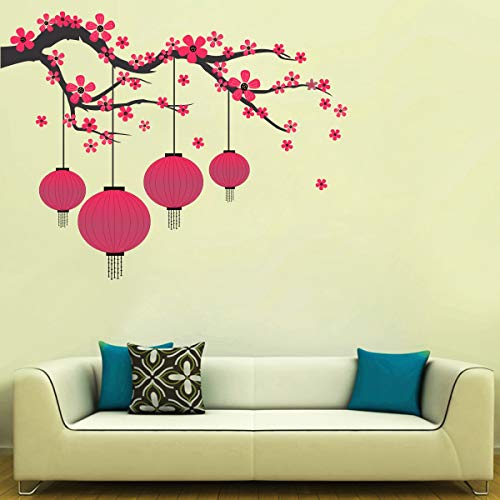 DecorVilla Decor Villa™ PVC Vinyl Tree with Lantern 3D Wall Sticker JUST Peel & Stick New Modern Art & Trendy Wall Stickers for Home Decoration, Living Room,Office Bedroom etc Size- 58 CM X 50 CM, Multicolor - Image 1