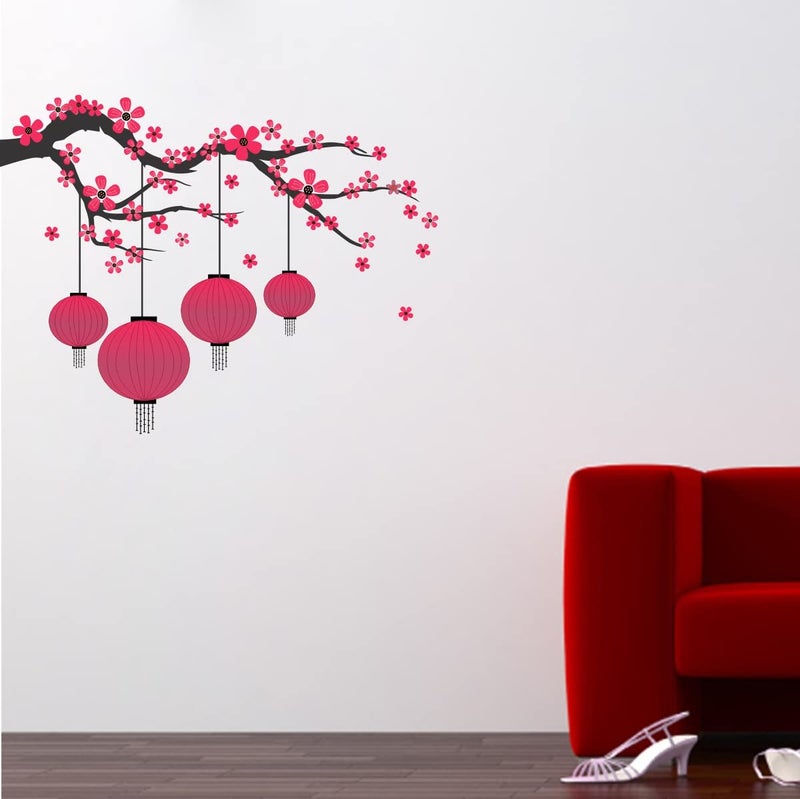 DecorVilla Decor Villa™ PVC Vinyl Tree with Lantern 3D Wall Sticker JUST Peel & Stick New Modern Art & Trendy Wall Stickers for Home Decoration, Living Room,Office Bedroom etc Size- 58 CM X 50 CM, Multicolor - Image 2