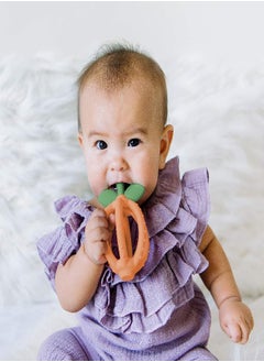 Itzy Ritzy Teething Ball & Training Toothbrush - Silicone, BPA-Free Bitzy Biter Clementine-Shaped Teething Ball Featuring Multiple Textures to Soothe Gums and an Easy-to-Hold Design, Orange