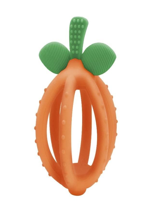 Itzy Ritzy - Itzy Ritzy Teething Ball & Training Toothbrush - Silicone, BPA-Free Bitzy Biter Clementine-Shaped Teething Ball Featuring Multiple Textures to Soothe Gums and an Easy-to-Hold Design, Orange - Image 1