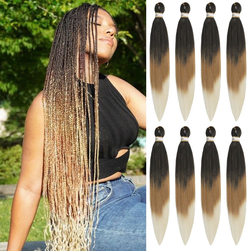 Beyond Beauty Braiding Hair pre stretched, Braids Synthetic Fiber Ombre Yaki Texture, Natural Easy Twist Braids Crochet Hair Hot Water Setting hair extensions - Image 1