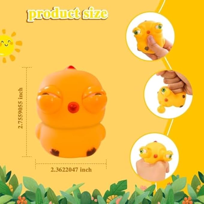 joyzzz Squeeze Chicken Toy, 2 PCS Soft Silicone Stress Relief Fidget Toys with Pop Out Eyes, Fun Sensory Toys with 2 Colors, Perfect for Kids and Adults Anxiety Relief - Image 2