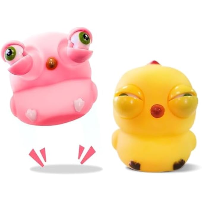joyzzz Squeeze Chicken Toy, 2 PCS Soft Silicone Stress Relief Fidget Toys with Pop Out Eyes, Fun Sensory Toys with 2 Colors, Perfect for Kids and Adults Anxiety Relief - Image 5