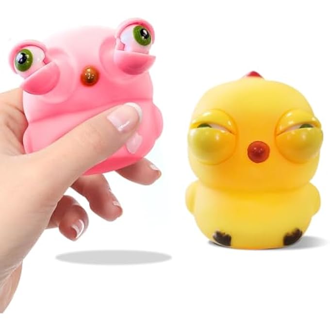 joyzzz Squeeze Chicken Toy, 2 PCS Soft Silicone Stress Relief Fidget Toys with Pop Out Eyes, Fun Sensory Toys with 2 Colors, Perfect for Kids and Adults Anxiety Relief - Image 1