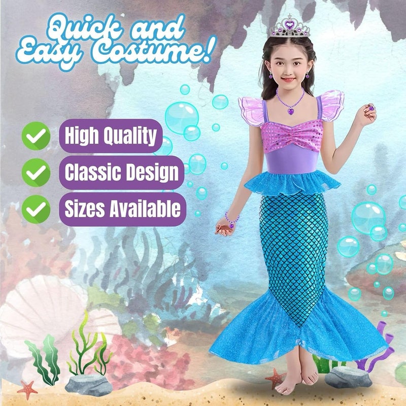 Home Smart Mermaid Princesses Queen Costume Dress for kid's Birthday Party Dress with Accessories Fairy-Tale Fancy Girl Dress for Party Favor and more. - Image 3