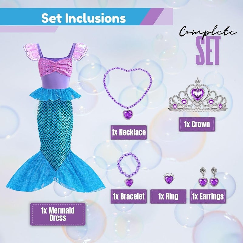 Home Smart Mermaid Princesses Queen Costume Dress for kid's Birthday Party Dress with Accessories Fairy-Tale Fancy Girl Dress for Party Favor and more. - Image 4