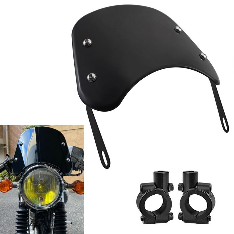 Kucehiup Motorcycle Windshield Universal Wind Deflector Windscreen Sports Visor Fit 5 to 7 Round Headlights