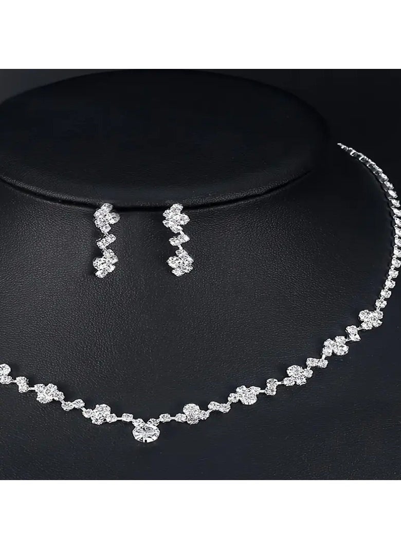Home Clearance Sale Elegant Wedding Necklace Earrings Two-piece Set Of Bridal Tiara Wedding Dress Accessories Two-piece Set  - Image 2