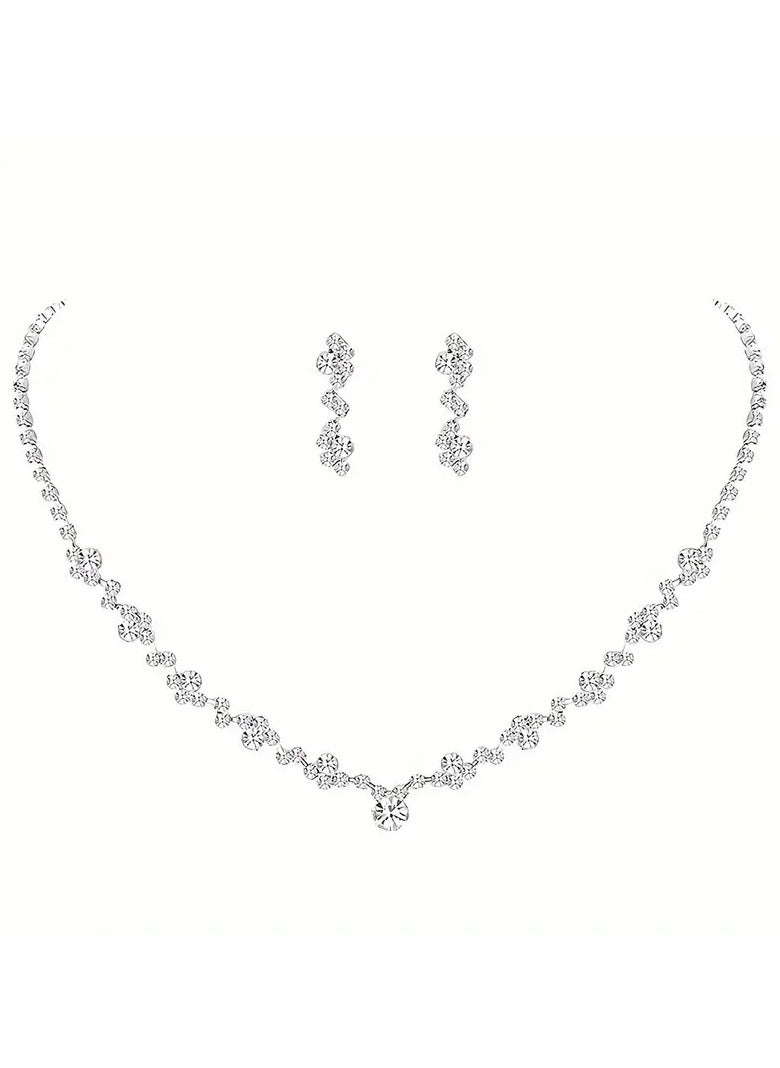 Home Clearance Sale Elegant Wedding Necklace Earrings Two-piece Set Of Bridal Tiara Wedding Dress Accessories Two-piece Set  - Image 4