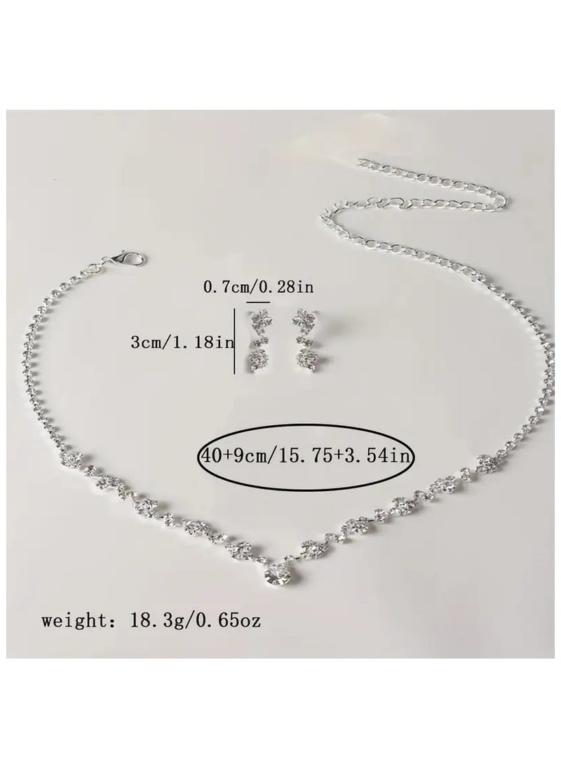 Home Clearance Sale Elegant Wedding Necklace Earrings Two-piece Set Of Bridal Tiara Wedding Dress Accessories Two-piece Set  - Image 3