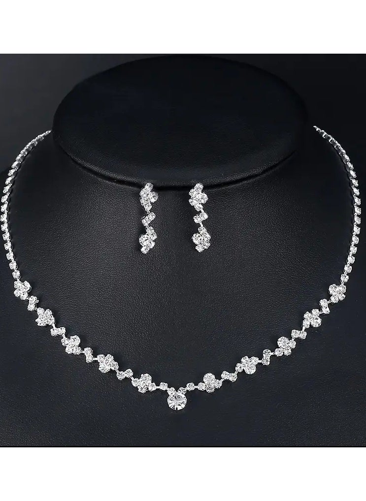 Home Clearance Sale Elegant Wedding Necklace Earrings Two-piece Set Of Bridal Tiara Wedding Dress Accessories Two-piece Set  - Image 1