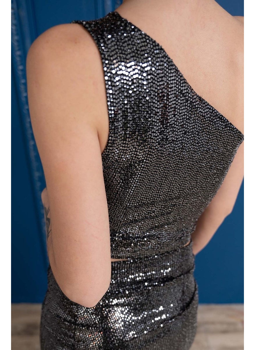 Due Stelle Women's One-Shoulder Shiny Evening Dress Bustier - Party Bustier  - Image 2