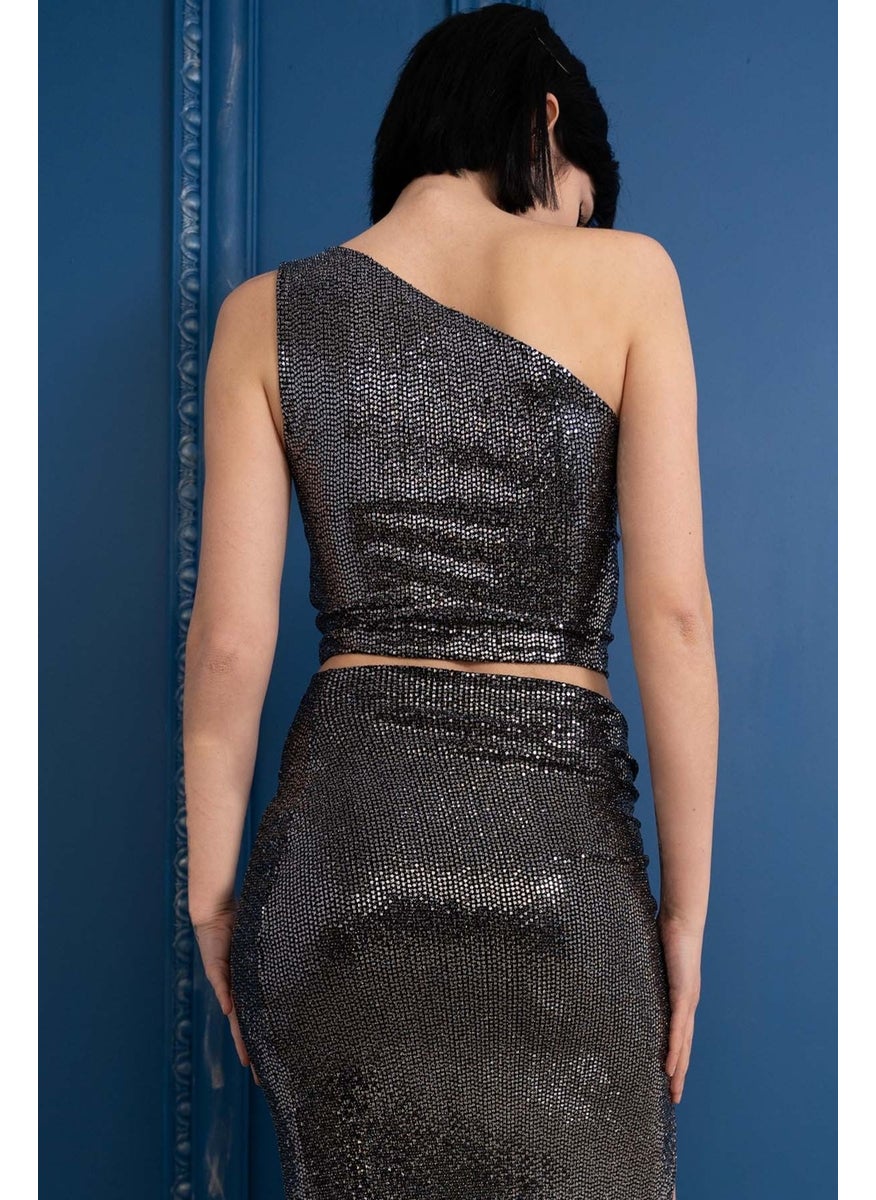 Due Stelle Women's One-Shoulder Shiny Evening Dress Bustier - Party Bustier  - Image 5