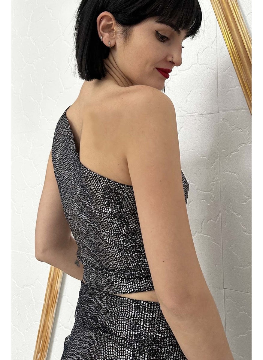 Due Stelle Women's One-Shoulder Shiny Evening Dress Bustier - Party Bustier  - Image 3