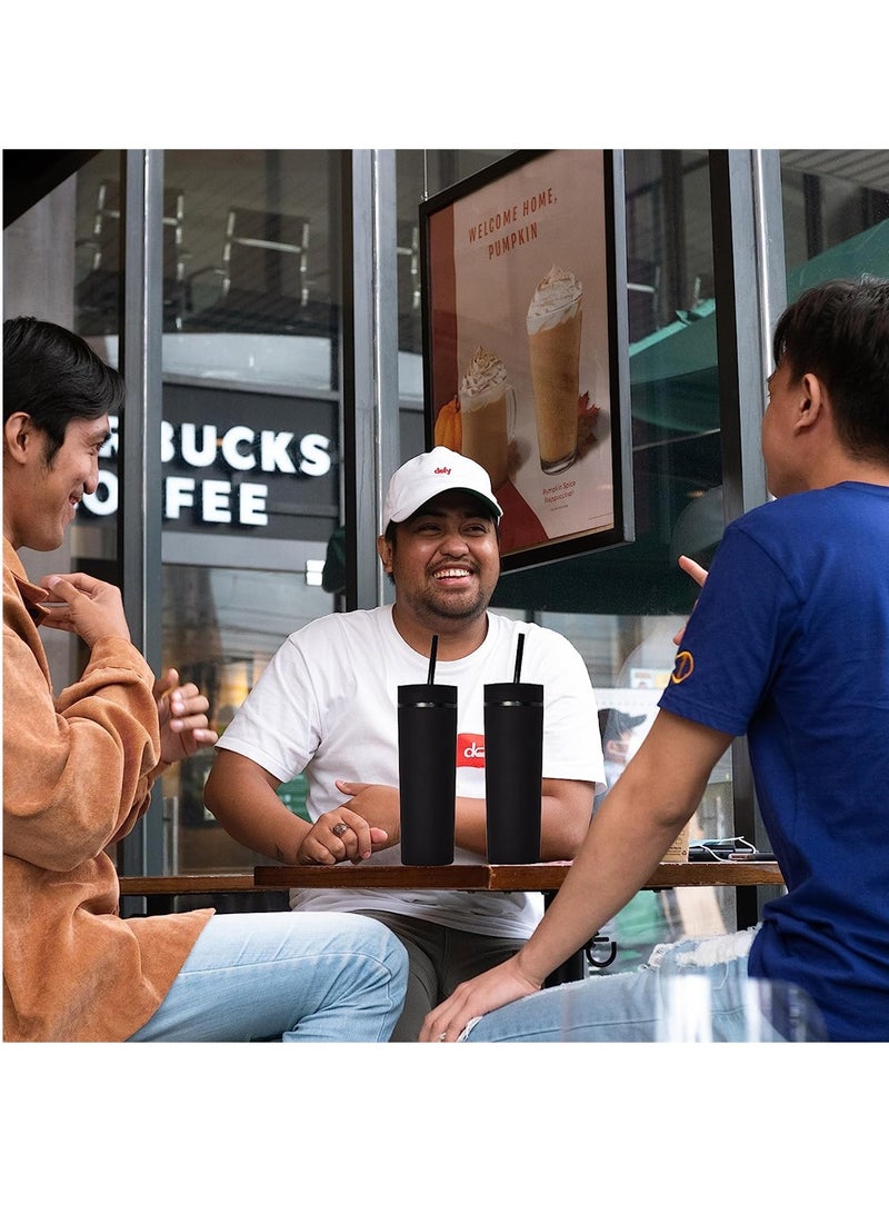 SYOSI 4 Pack Skinny Acrylic Tumbler 16oz Matte Black Acrylic Cups Double Wall Reusable Plastic Tumblers - Image 5