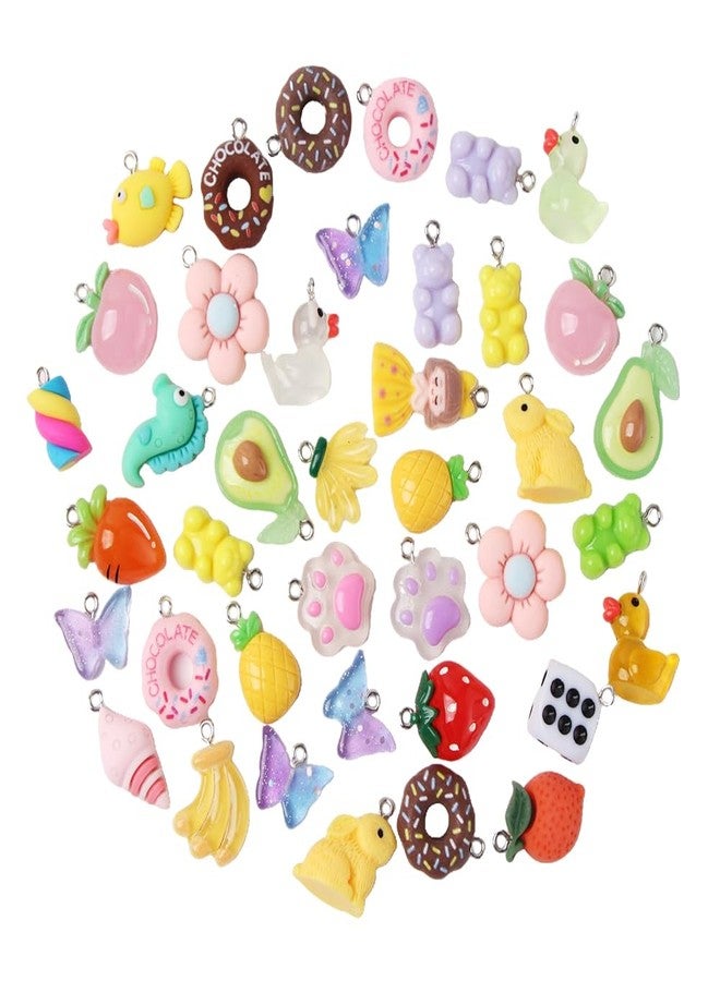 Ximimark 40 pcs Mixed 10/20pcs Random Styles Colorful Resin Cute Imitation Animal Fruit Food Series Charms DIY Handmade Pendants For Necklace Bracelets Earrings Jewelry Making Findings - Image 1