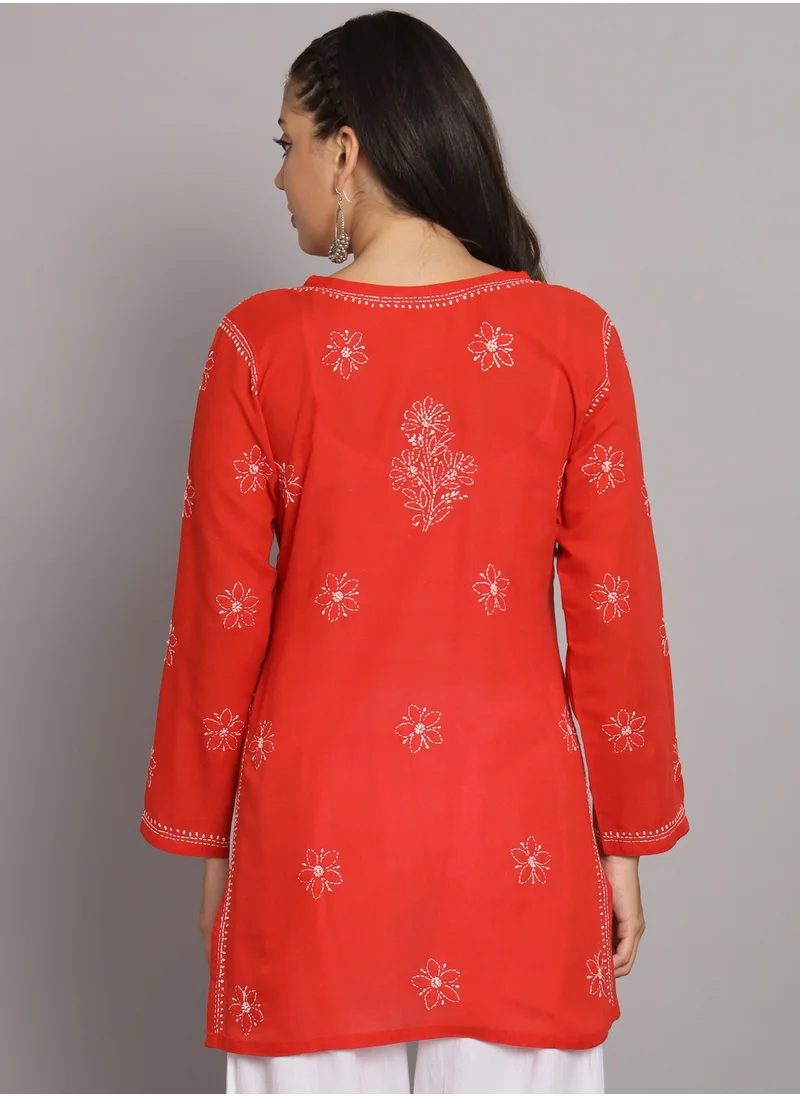 Alaya Hand Embroidered Chikankari Cotton Straight Tunic-AL3591