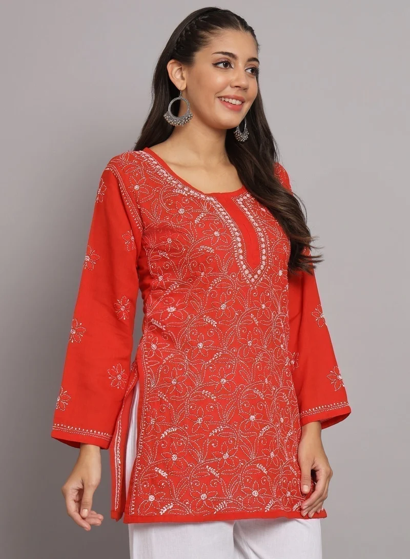 الايا تونيك قطن مطرز شيكانكاري مستقيم