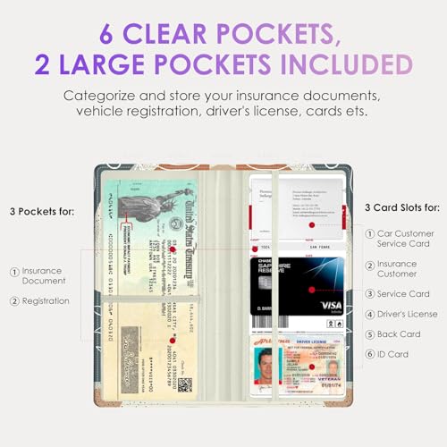 Pisypox Car Registration and Insurance Holder，Colour Patterns Men Women Car License Document Registration and Insurance Card Holder - Image 4