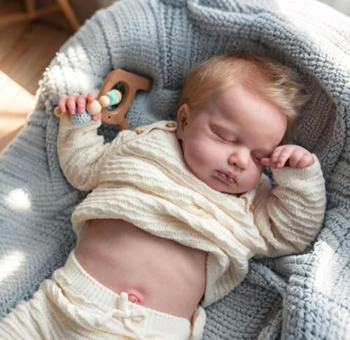 iCradle Reborn Realistic Newborn Baby Dolls 20 inch Silicone Real Toddler Vinyl Sleeping Boy with Blonde Hair Washable Lifelike Xmas Birthday Gift for Kids Age 3 - Image 1