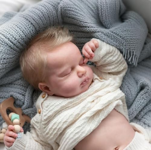 iCradle Reborn Realistic Newborn Baby Dolls 20 inch Silicone Real Toddler Vinyl Sleeping Boy with Blonde Hair Washable Lifelike Xmas Birthday Gift for Kids Age 3 - Image 5