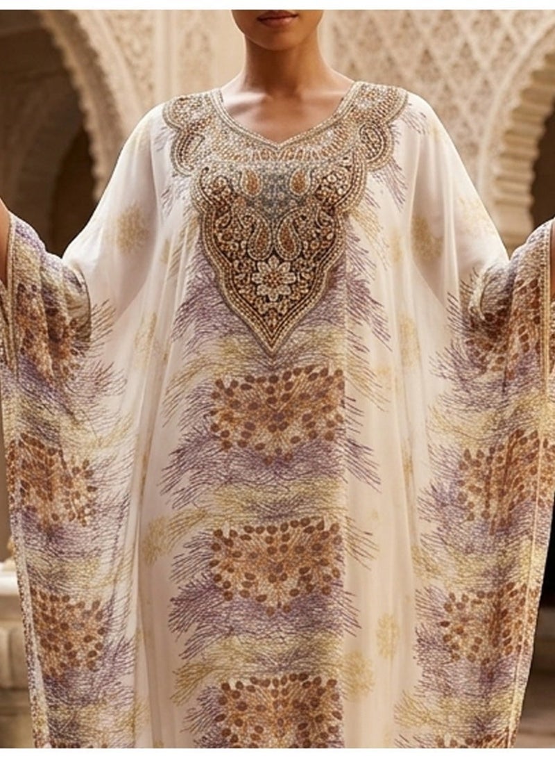 Alaya Women Floral Embroidered Chiffon Kaftan-AL3831 - Image 4