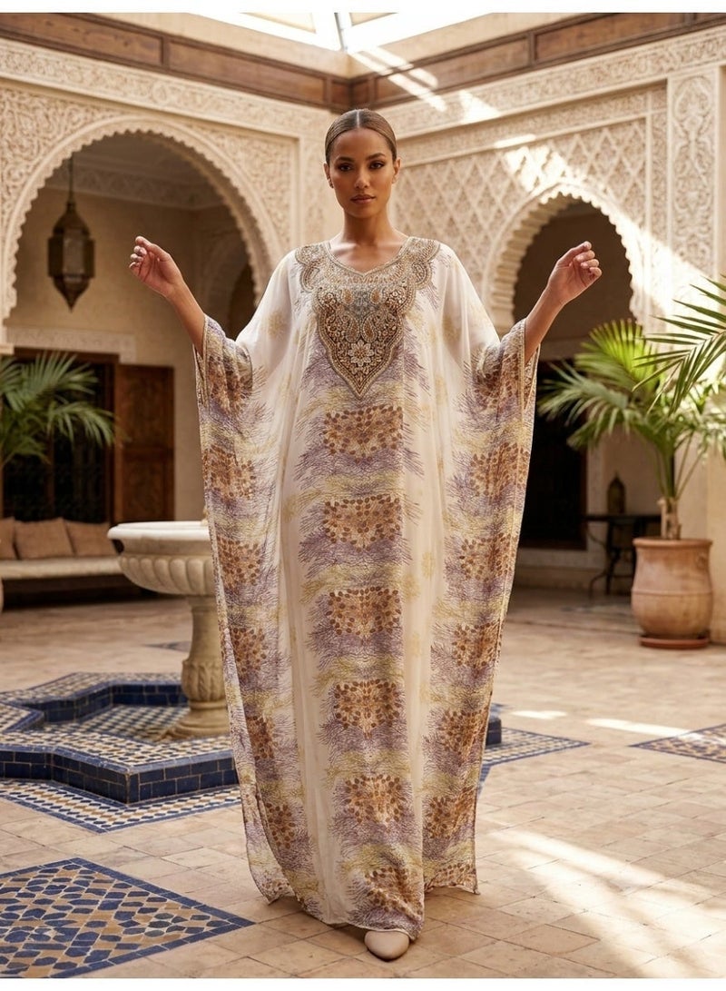 Alaya Women Floral Embroidered Chiffon Kaftan-AL3831 - Image 1