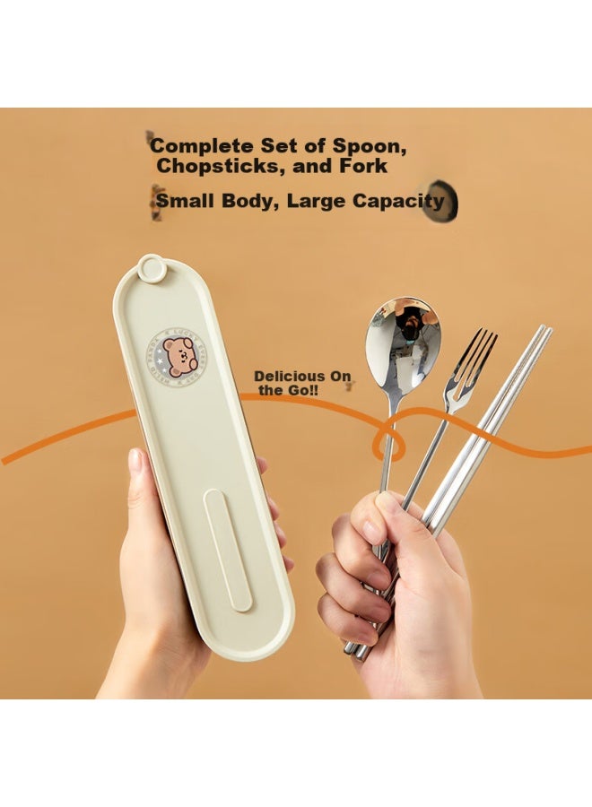 WORTHBUY Worthbuy 316 Stainless Steel Chopsticks Spoon Set For Students And Office Workers, Portable Cutlery Set For One Person, Three-piece Set, Bear - Image 3