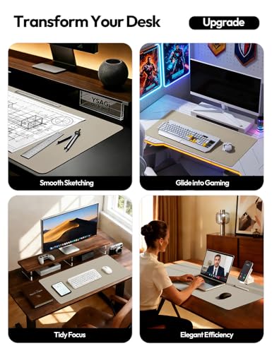 YSAGi Leather Desk Pad Protector Office Desk Mat Large Mouse Pad NonSlip PU Leather Desk Blotter Laptop Desk Pad Waterproof Desk Writing Pad for Office and Home Olive Beige 315 x 158 - Image 3