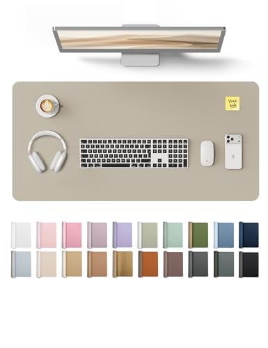 YSAGi Leather Desk Pad Protector Office Desk Mat Large Mouse Pad NonSlip PU Leather Desk Blotter Laptop Desk Pad Waterproof Desk Writing Pad for Office and Home Olive Beige 315 x 158 - Image 1