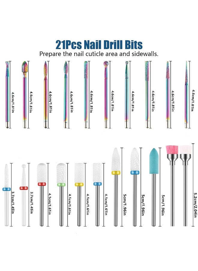 ail Drill Bits Sets,21 pcs 3/32 Inch Diamond Cuticle Electric Nail File and Ceramic Acrylic Gel Nail Bit Kit, Acrylic Nail Art Tools, Carbide Cuticle Remover Bits for Manicure Pedicure, Home Salon - Image 2