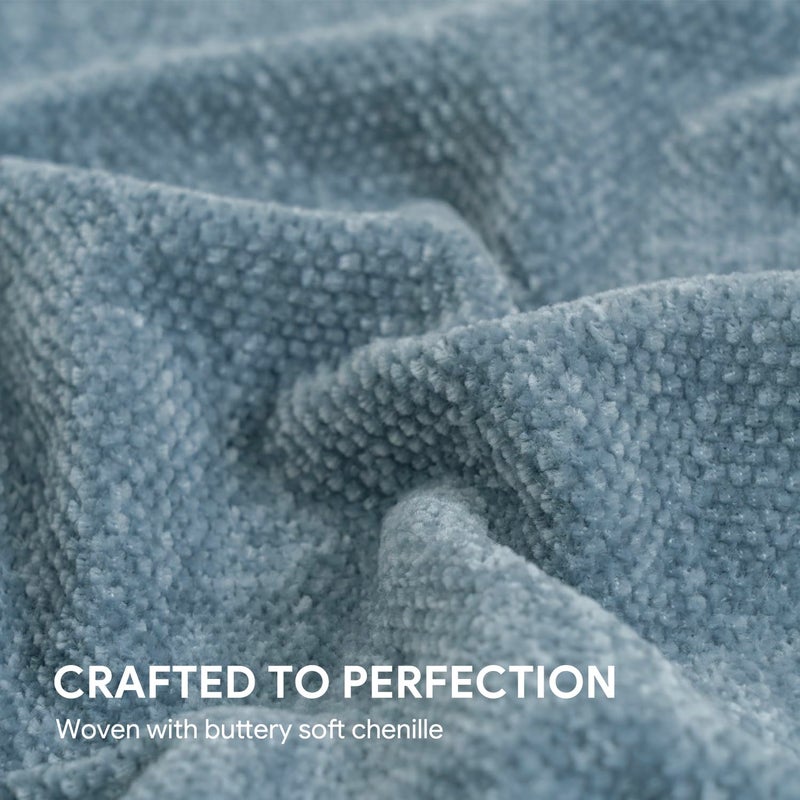 RECYCO Throw Blanket Soft Cozy Chenille Throw Blanket with Fringe Tassel for Couch Sofa Chair Bed Living Room Gift (Dusty Blue, 50'' x 60'') - Image 4