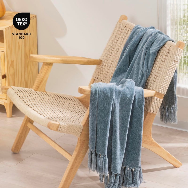 RECYCO Throw Blanket Soft Cozy Chenille Throw Blanket with Fringe Tassel for Couch Sofa Chair Bed Living Room Gift (Dusty Blue, 50'' x 60'') - Image 5