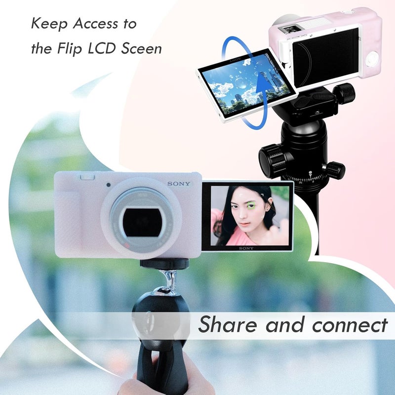 Rieibi ZV1F Camera Case Soft Silicone Protective Case for Sony ZV1FZV1M2ZV1 Mark II NOT for ZV1 Vlog Camera Lightweight ZV1F Cover  Pink White - Image 5