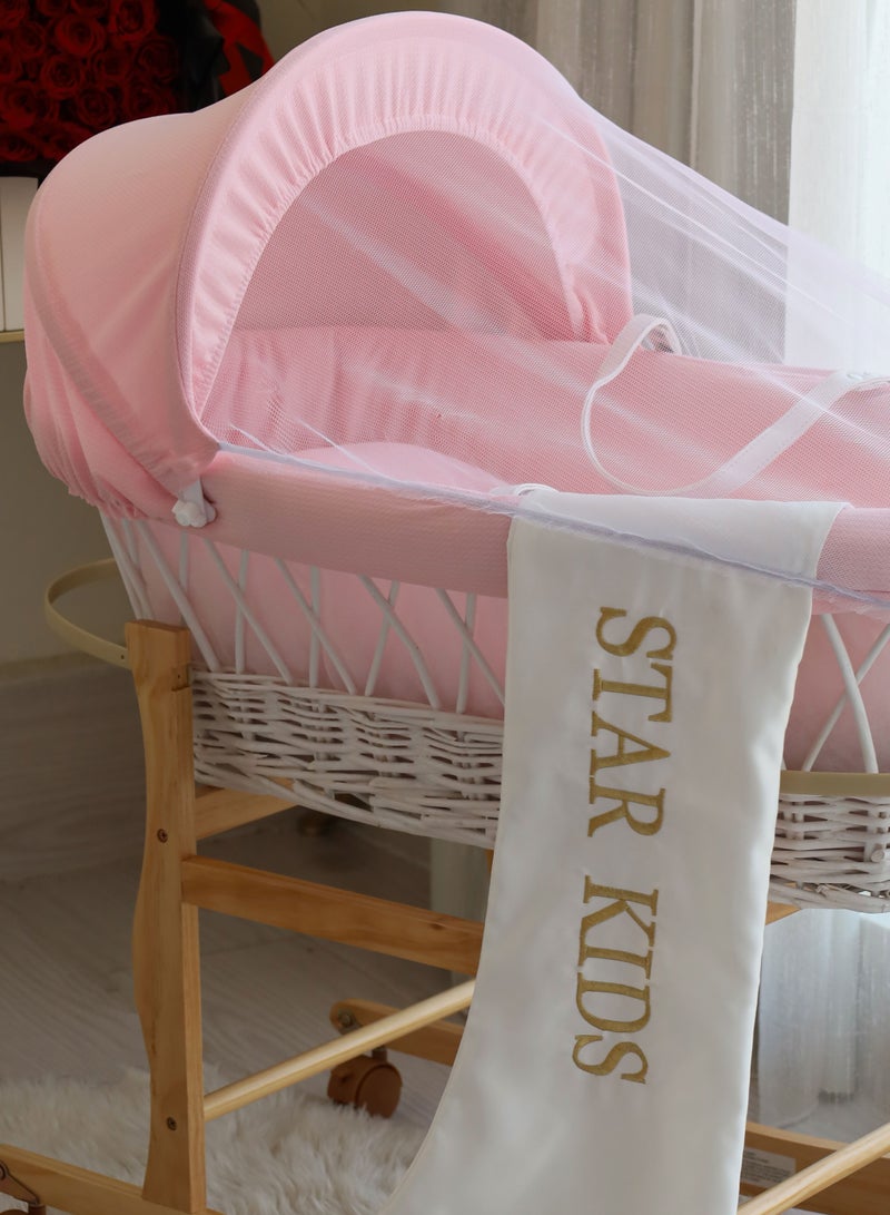 StarKids Baby Cradle Moses Basket With Rocking Stand, Pink - Image 5