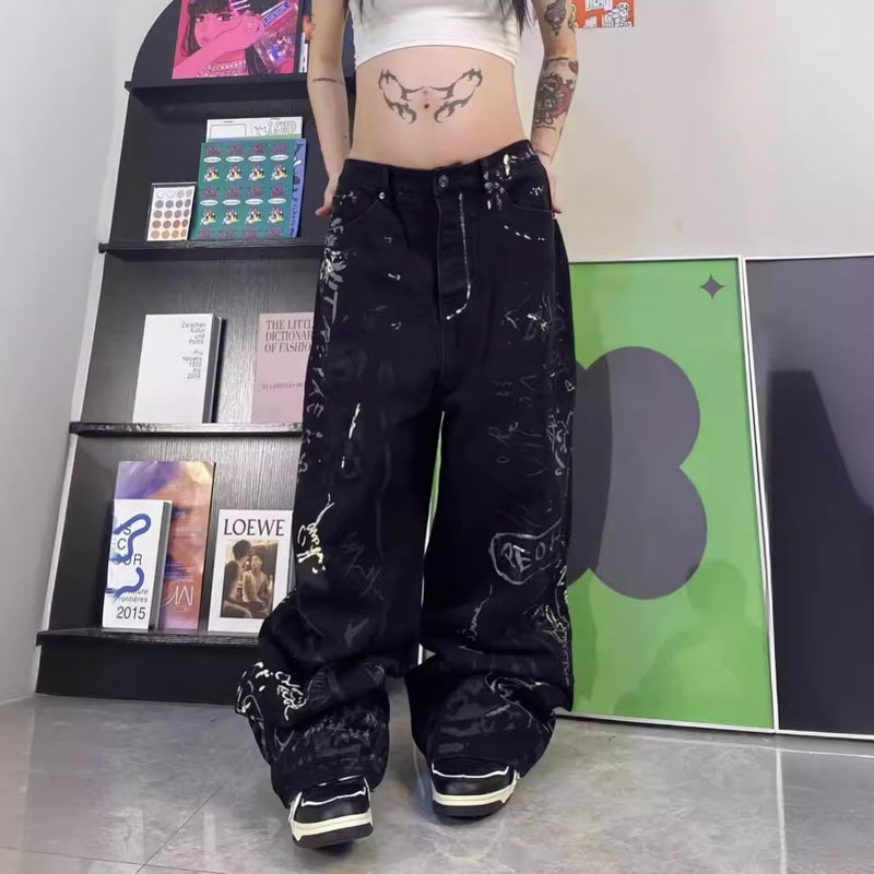 American Street Graffiti Jeans For Boys Summer High Street Handsome Niche Trendy Brand Design Hip-Hop Long Pants Trendy - Image 2