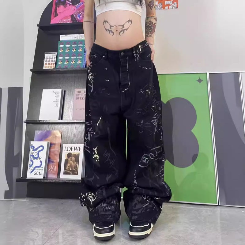 American Street Graffiti Jeans For Boys Summer High Street Handsome Niche Trendy Brand Design Hip-Hop Long Pants Trendy - Image 5