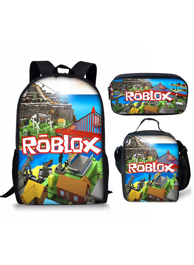3 Pcs Set Roblox Bags Backpack School Bag Lunch Bag Pencil Case Anime Backpack Gaming Peripherals - Image 1