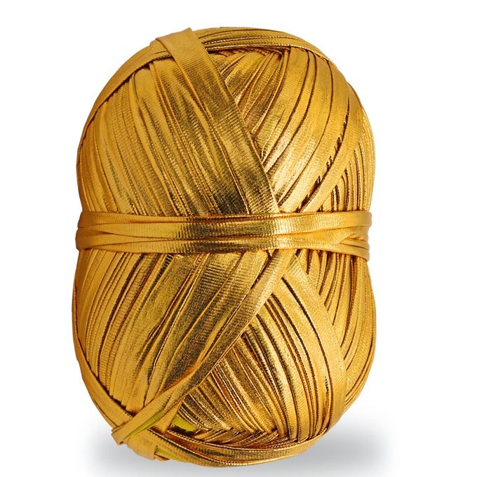 METALLIC TSHIRT YARN 140 YARDS KNITTING FABRIC CROCHET CLOTH SHINY TSHIRT YARN FOR CROCHETING BEGINNERS DIY HAND CRAFT BAG BLANKET CUSHION PROJECTS GOLDEN