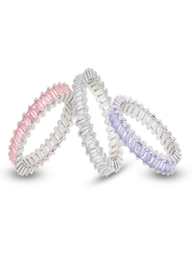 AFFY Set of 3 Pastel Rainbow Baguette Band Ring Anniversary Eternity Band Cubic Zirconia Crystal Wedding Cocktail Fashion Luxury Jewelry for Women - Image 1