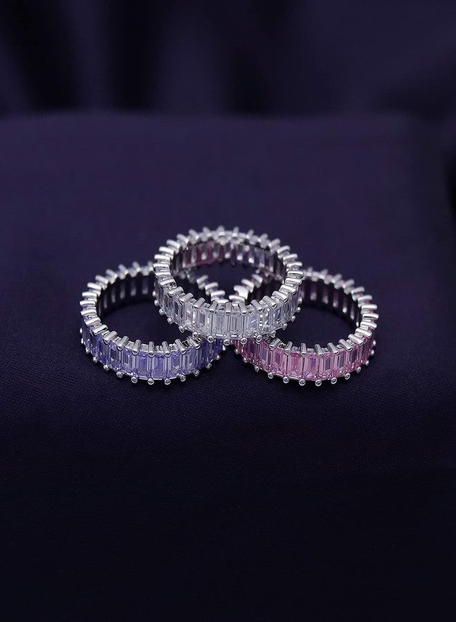 AFFY Set of 3 Pastel Rainbow Baguette Band Ring Anniversary Eternity Band Cubic Zirconia Crystal Wedding Cocktail Fashion Luxury Jewelry for Women - Image 2